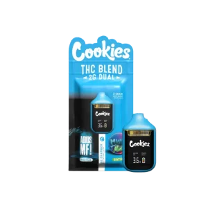 Desechable dual chamber Cookies Adios MF y Miami Mint, THC-A 2000 mg, cepa híbrida, dos cámaras independientes
